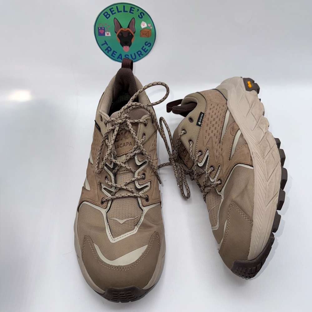 Hoka One One Anacapa Low GTX Mens Sneaker 10.5D Dune Hiking Shoes Vibram GoreTex